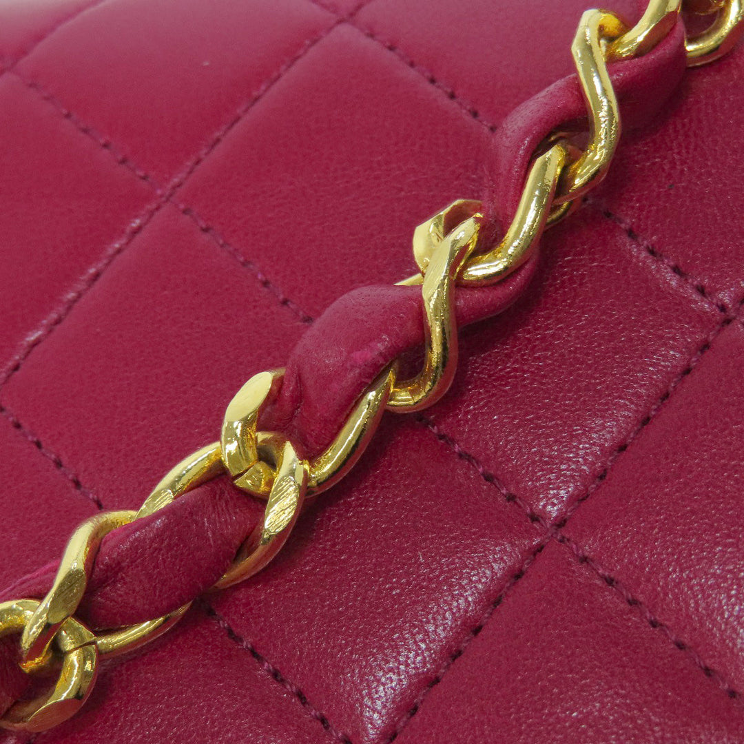 CHANEL Shoulder Bag lambskin Red Chain Wallet COCO Mark Gold Metal Women Used Authentic