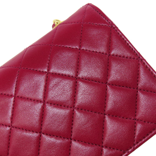 CHANEL Shoulder Bag lambskin Red Chain Wallet COCO Mark Gold Metal Women Used Authentic