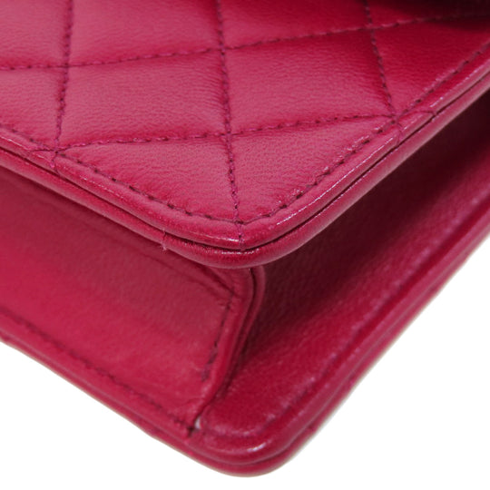 CHANEL Shoulder Bag lambskin Red Chain Wallet COCO Mark Gold Metal Women Used Authentic