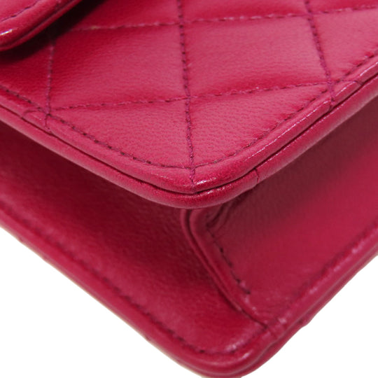 CHANEL Shoulder Bag lambskin Red Chain Wallet COCO Mark Gold Metal Women Used Authentic