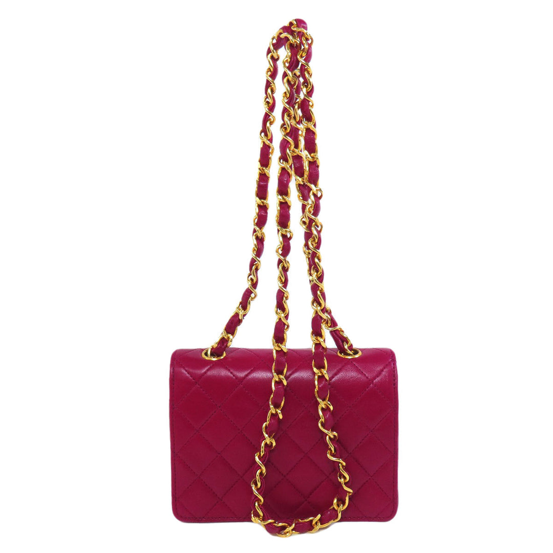 CHANEL Shoulder Bag lambskin Red Chain Wallet COCO Mark Gold Metal Women Used Authentic