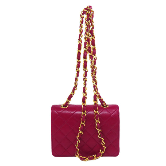 CHANEL Shoulder Bag lambskin Red Chain Wallet COCO Mark Gold Metal Women Used Authentic