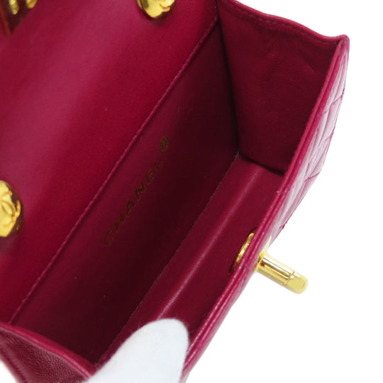 CHANEL Shoulder Bag lambskin Red Chain Wallet COCO Mark Gold Metal Women Used Authentic