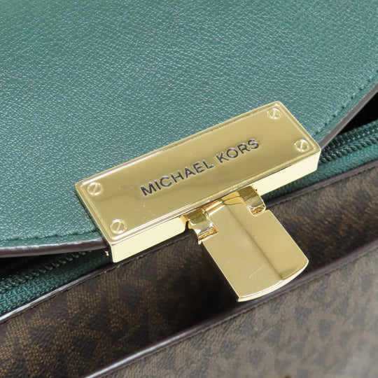 MICHAEL KORS Shoulder Bag PVC Brown MK Signature Chain Bag Women Used Authentic