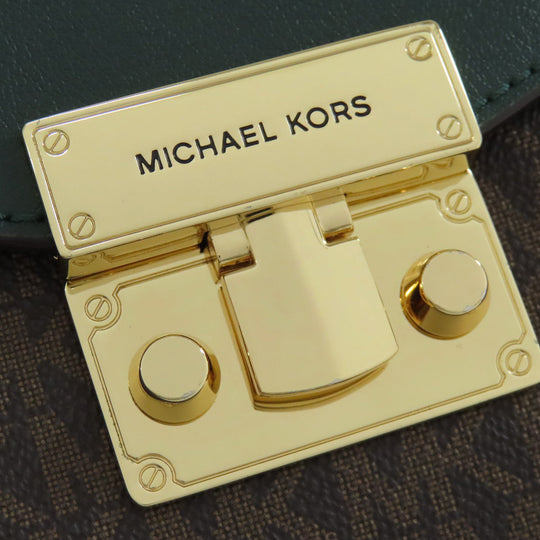 MICHAEL KORS Shoulder Bag PVC Brown MK Signature Chain Bag Women Used Authentic