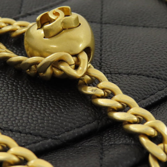 CHANEL Shoulder Bag Grained Calfskin Skin black ChainShoulder COCO Mark Gold Metal