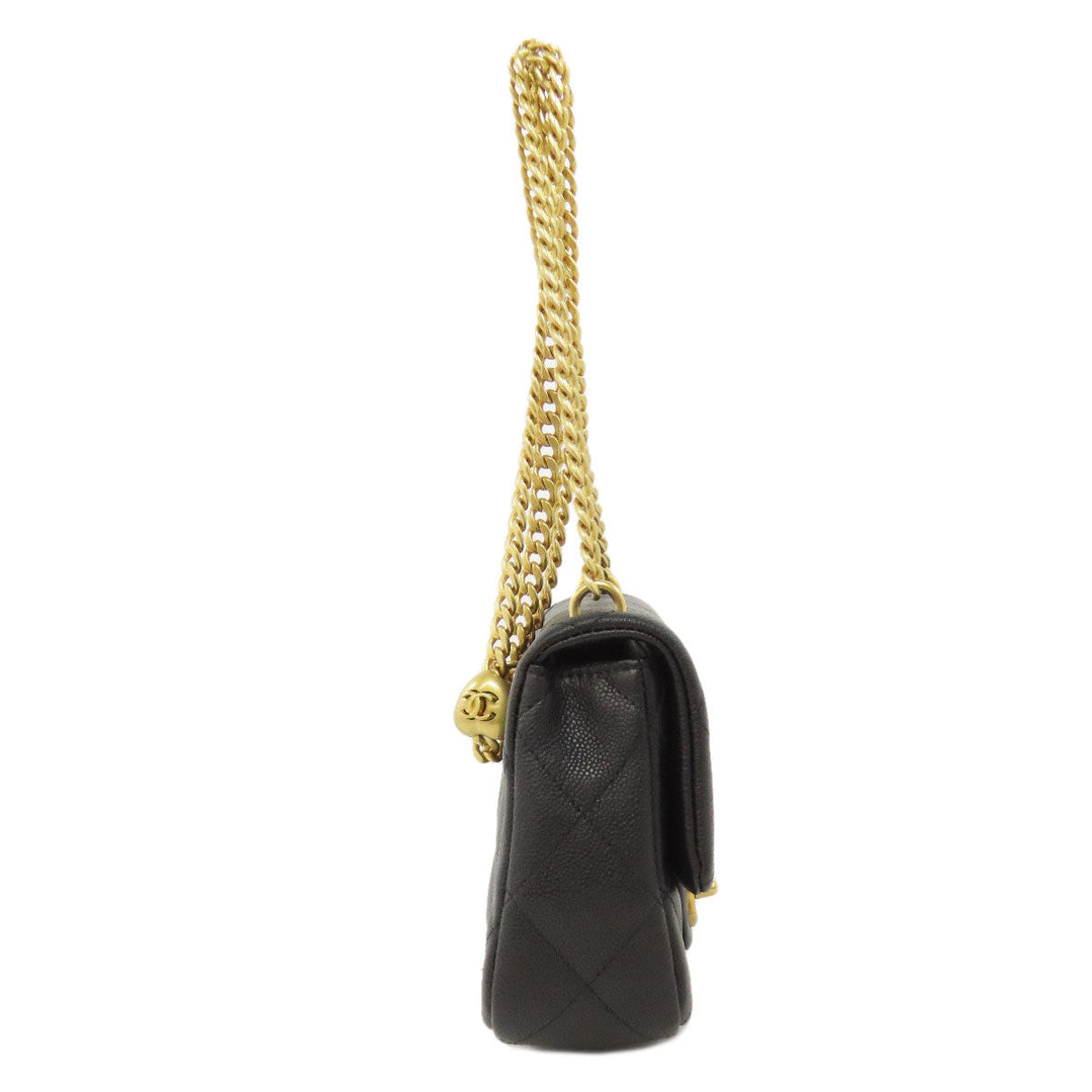 CHANEL Shoulder Bag Grained Calfskin Skin black ChainShoulder COCO Mark Gold Metal