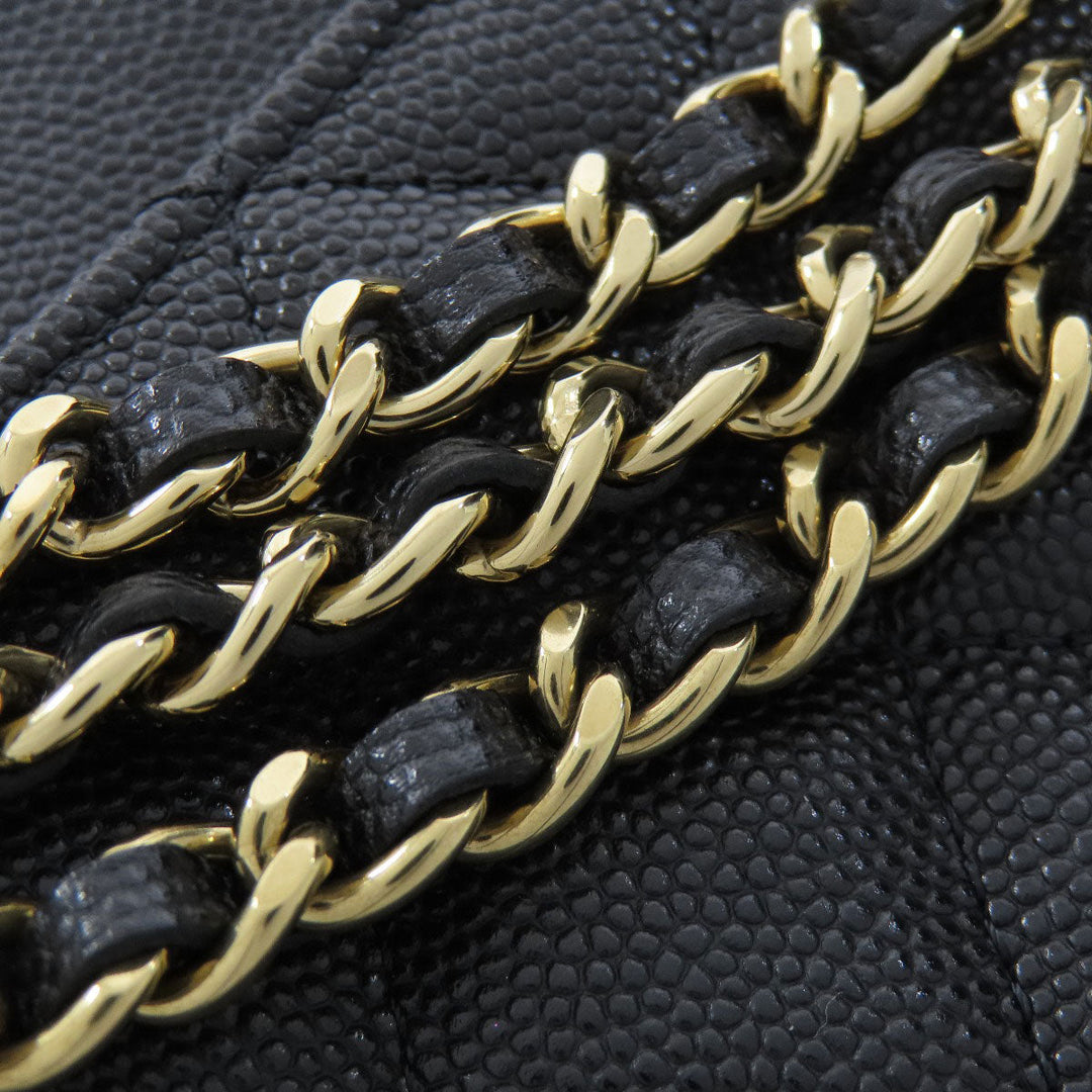 CHANEL Shoulder Bag Grained Calfskin Skin black ChainShoulder Matelasse Gold Metal
