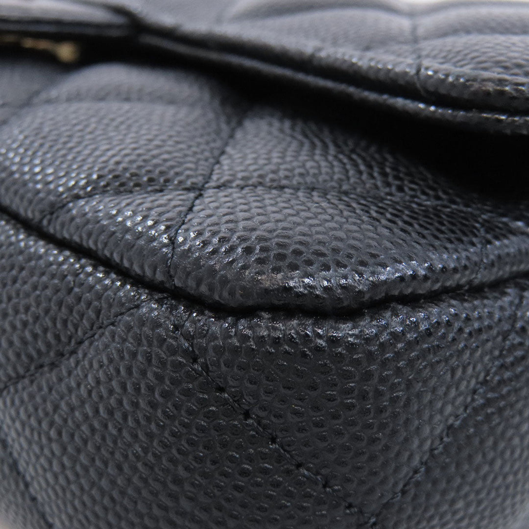 CHANEL Shoulder Bag Grained Calfskin Skin black ChainShoulder Matelasse Gold Metal