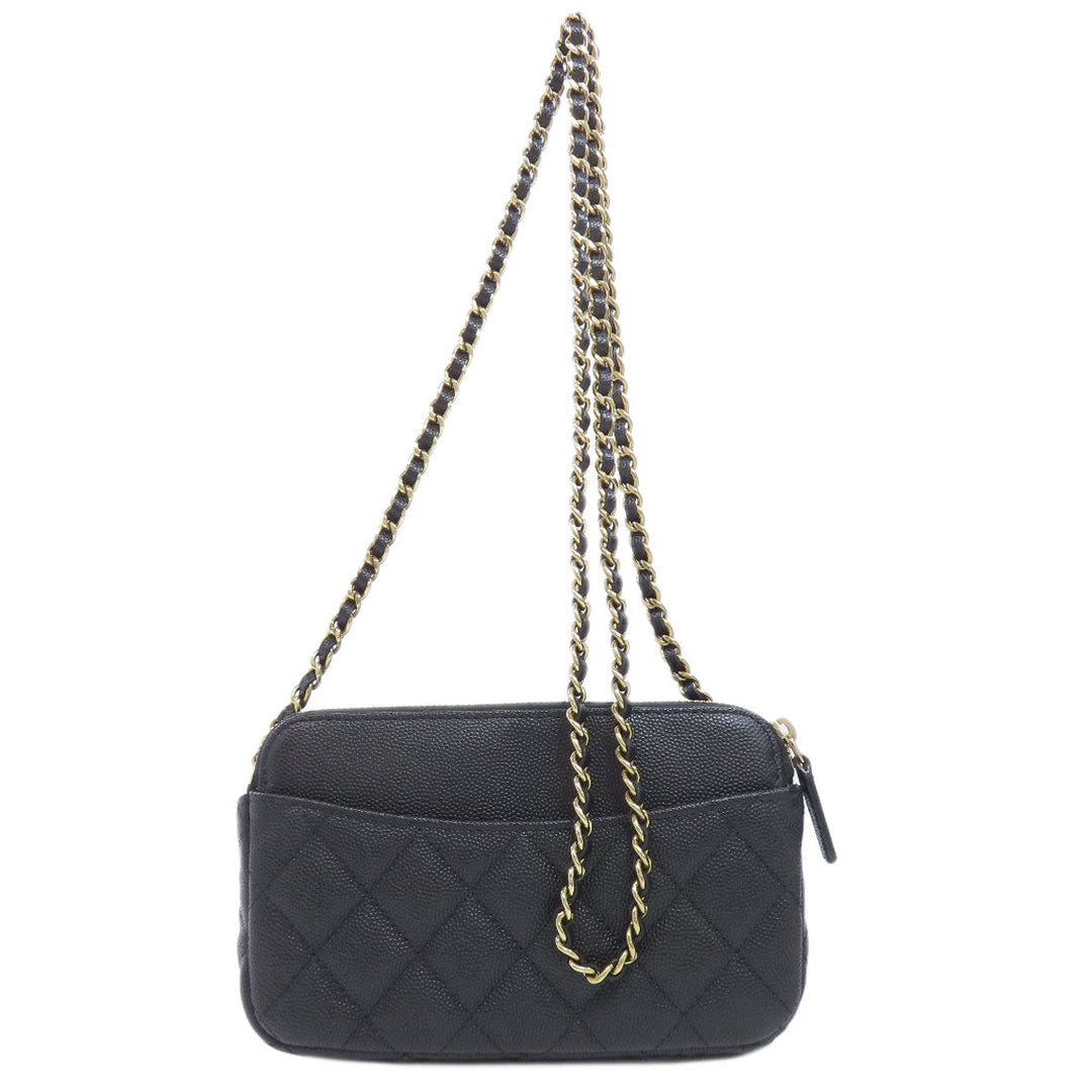 CHANEL Shoulder Bag Grained Calfskin Skin black ChainShoulder Matelasse Gold Metal