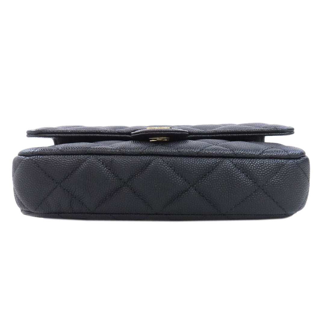 CHANEL Shoulder Bag Grained Calfskin Skin black ChainShoulder Matelasse Gold Metal