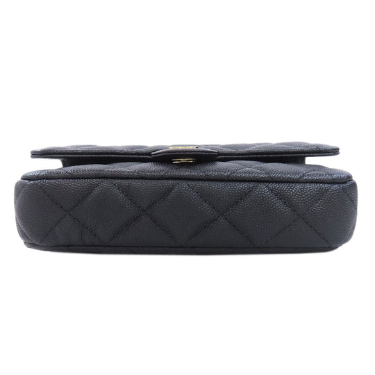 CHANEL Shoulder Bag Grained Calfskin Skin black ChainShoulder Matelasse Gold Metal