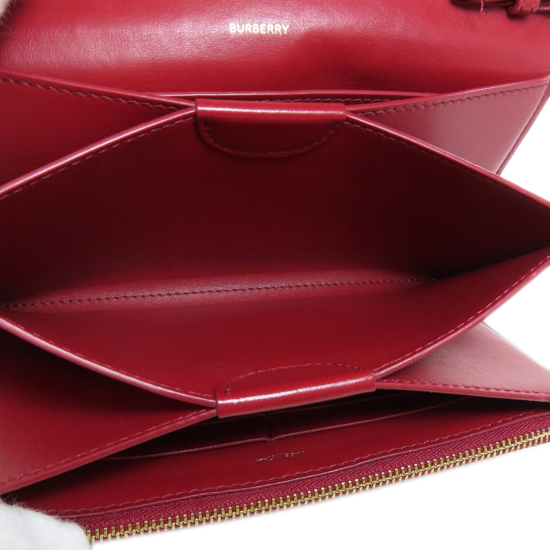 BURBERRY Long Wallet Purse leather Red Shoulder wallet Women Used Authentic