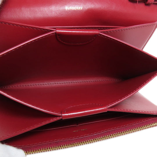 BURBERRY Long Wallet Purse leather Red Shoulder wallet Women Used Authentic