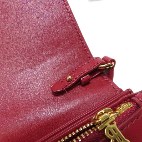 BURBERRY Long Wallet Purse leather Red Shoulder wallet Women Used Authentic