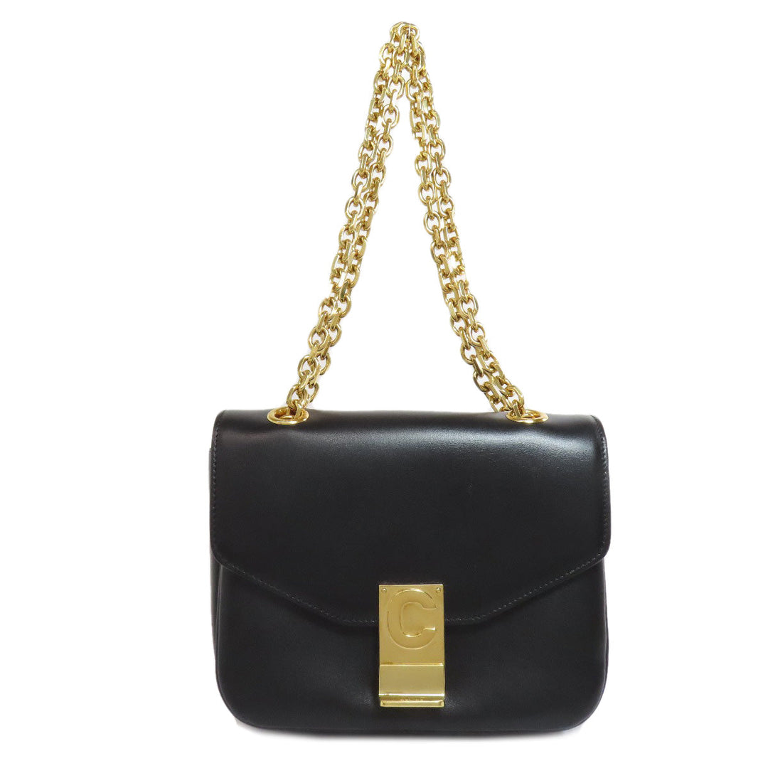 CELINE Shoulder Bag leather black ChainShoulder Women Used Authentic