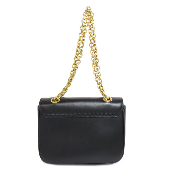 CELINE Shoulder Bag leather black ChainShoulder Women Used Authentic