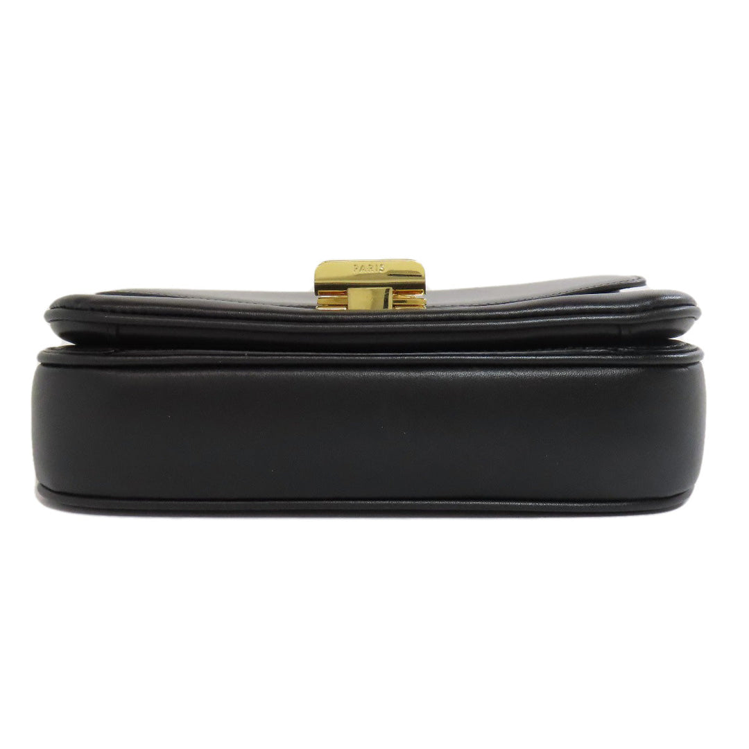 CELINE Shoulder Bag leather black ChainShoulder Women Used Authentic