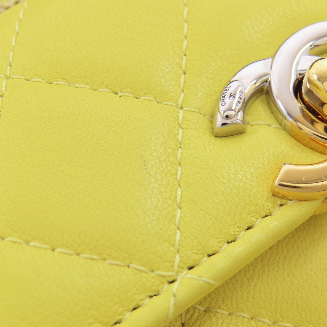 CHANEL Shoulder Bag lambskin yellow ChainShoulder Silver Metal Gold Metal