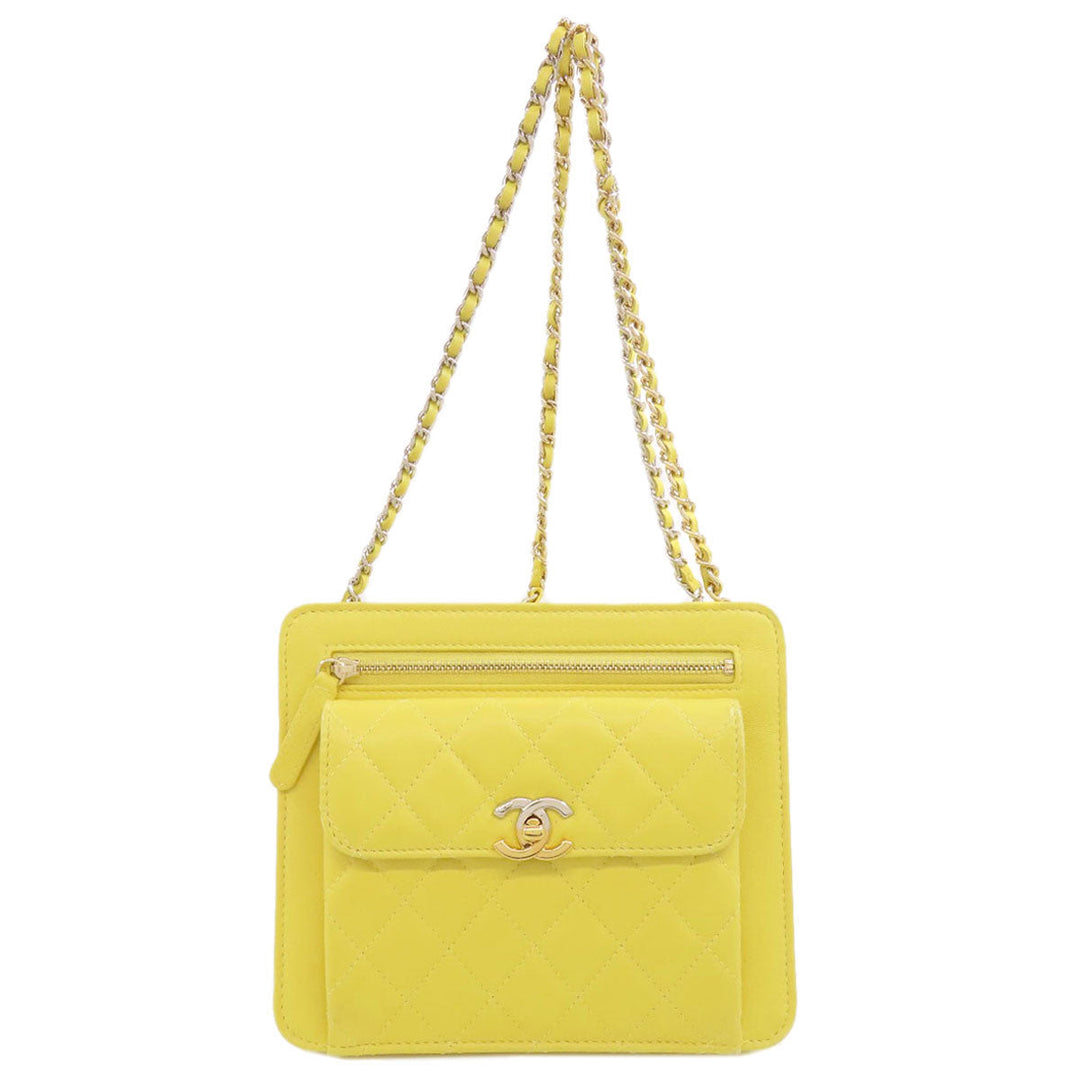 CHANEL Shoulder Bag lambskin yellow ChainShoulder Silver Metal Gold Metal