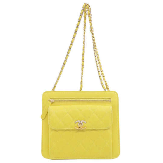 CHANEL Shoulder Bag lambskin yellow ChainShoulder Silver Metal Gold Metal