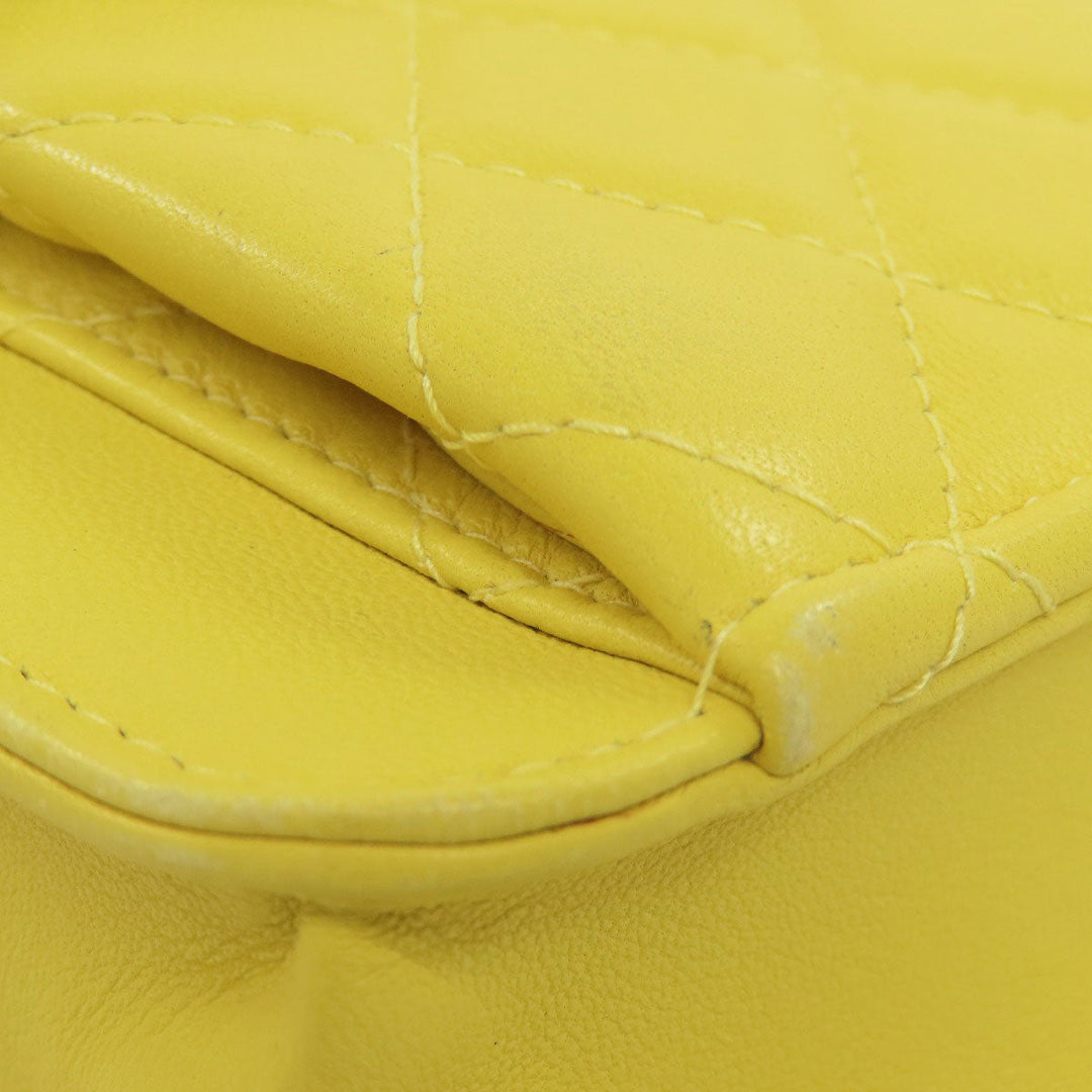 CHANEL Shoulder Bag lambskin yellow ChainShoulder Silver Metal Gold Metal