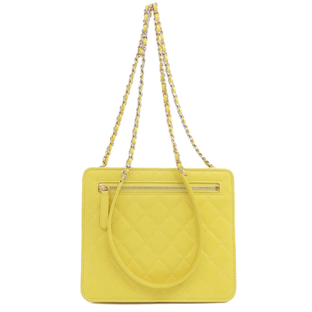 CHANEL Shoulder Bag lambskin yellow ChainShoulder Silver Metal Gold Metal