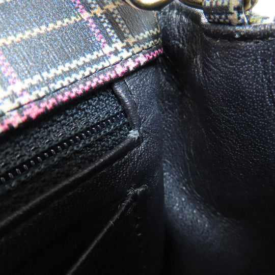 CHANEL Shoulder Bag leather gray ChainShoulder Check Pattern Gold Metal