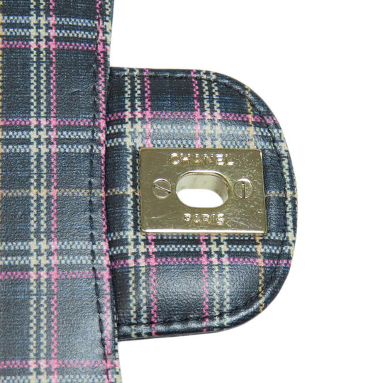 CHANEL Shoulder Bag leather gray ChainShoulder Check Pattern Gold Metal