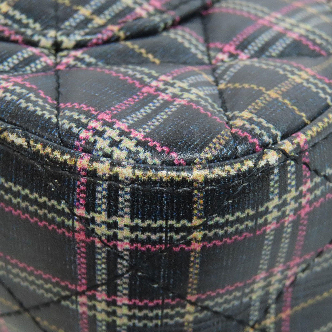 CHANEL Shoulder Bag leather gray ChainShoulder Check Pattern Gold Metal