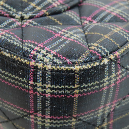 CHANEL Shoulder Bag leather gray ChainShoulder Check Pattern Gold Metal