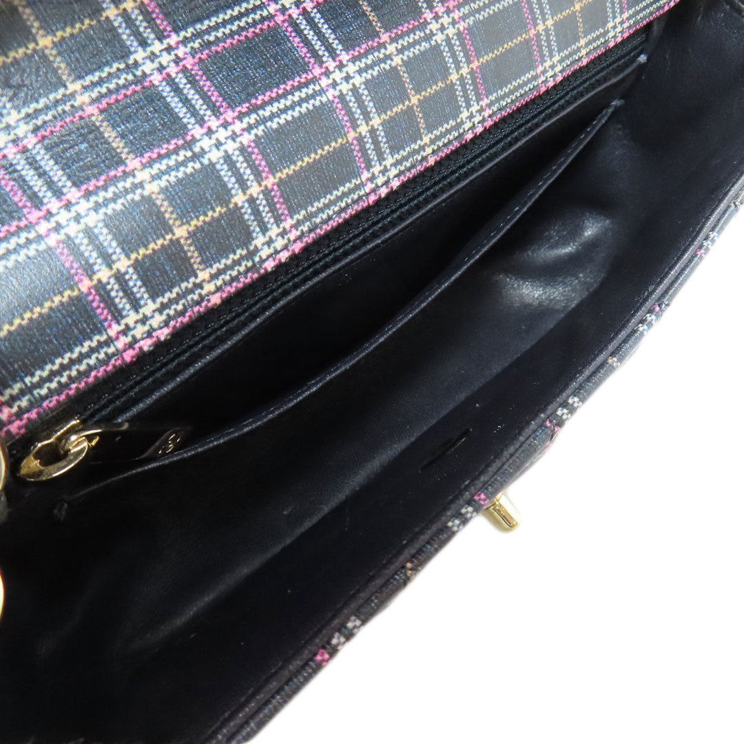 CHANEL Shoulder Bag leather gray ChainShoulder Check Pattern Gold Metal