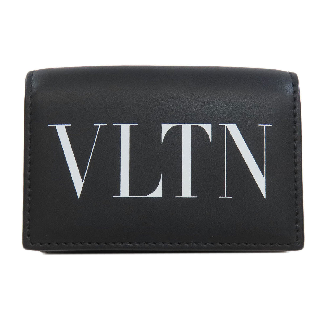 Valentino Bifold Wallet leather black logo Tri-fold Wallet Women Used Authentic