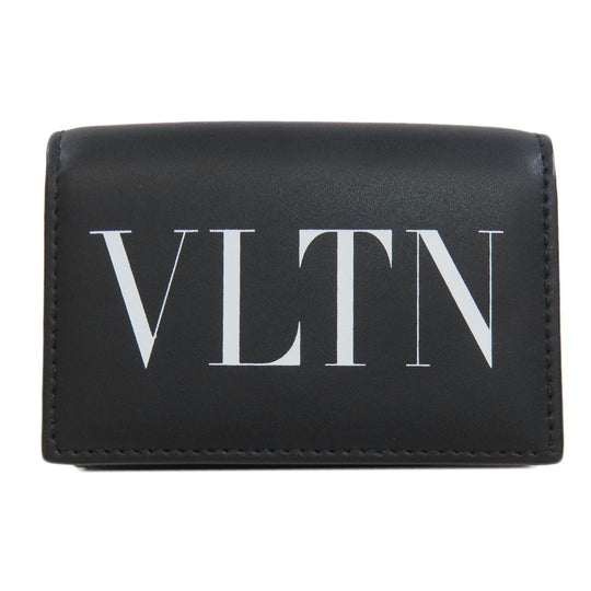 Valentino Bifold Wallet leather black logo Tri-fold Wallet Women Used Authentic