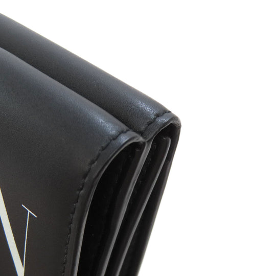 Valentino Bifold Wallet leather black logo Tri-fold Wallet Women Used Authentic