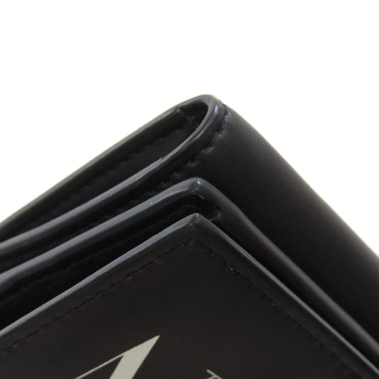 Valentino Bifold Wallet leather black logo Tri-fold Wallet Women Used Authentic