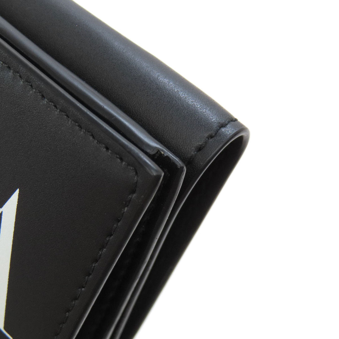 Valentino Bifold Wallet leather black logo Tri-fold Wallet Women Used Authentic