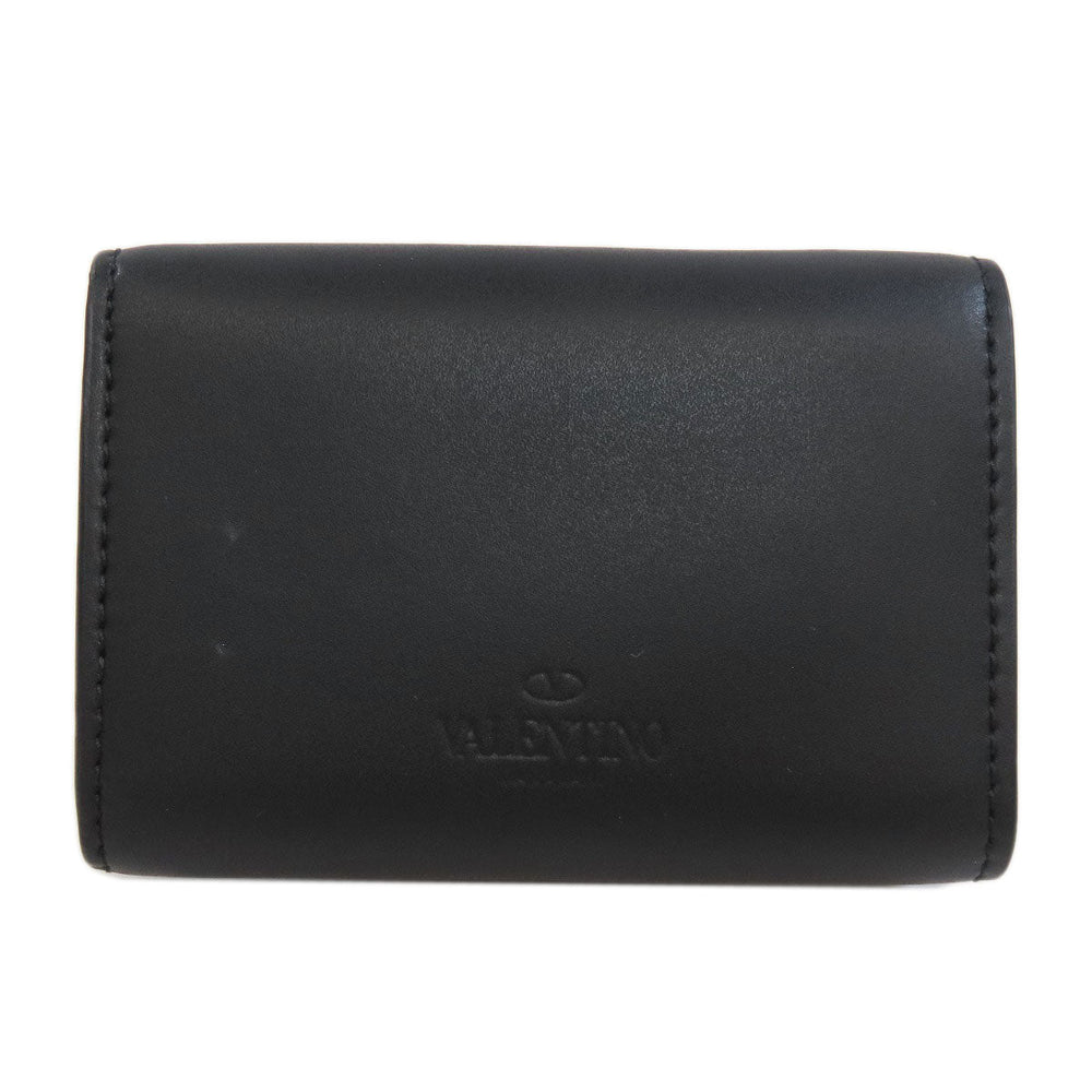 Valentino Bifold Wallet leather black logo Tri-fold Wallet Women Used Authentic