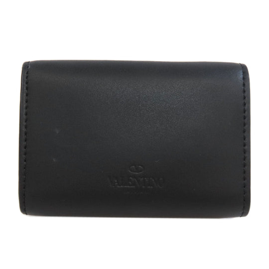 Valentino Bifold Wallet leather black logo Tri-fold Wallet Women Used Authentic