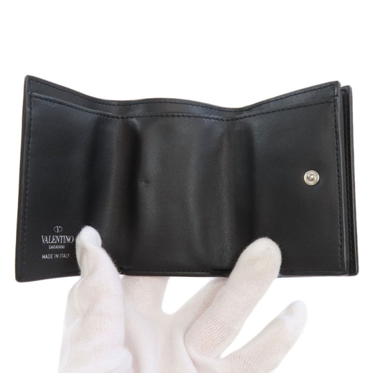 Valentino Bifold Wallet leather black logo Tri-fold Wallet Women Used Authentic