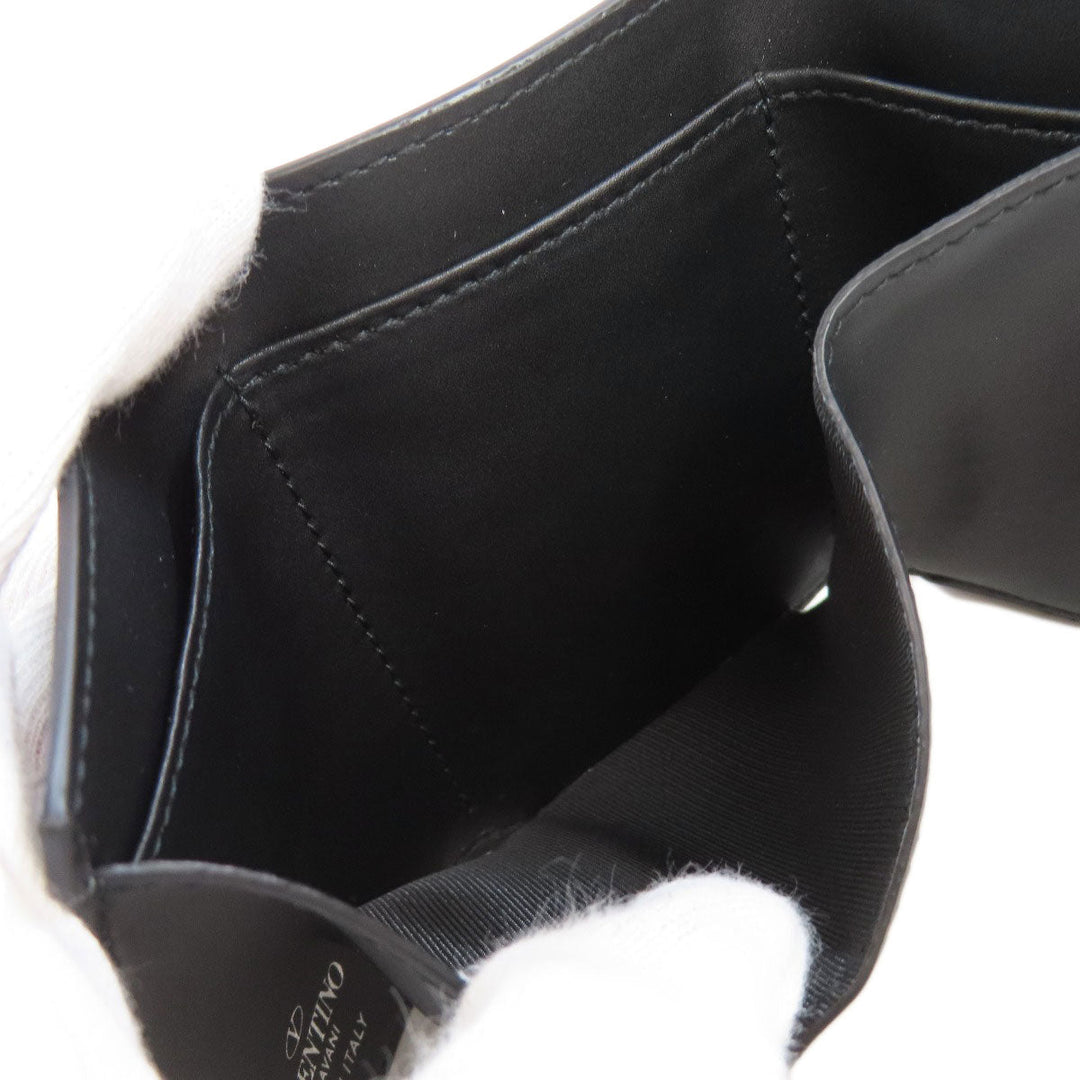 Valentino Bifold Wallet leather black logo Tri-fold Wallet Women Used Authentic