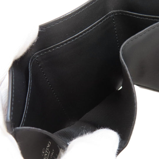 Valentino Bifold Wallet leather black logo Tri-fold Wallet Women Used Authentic