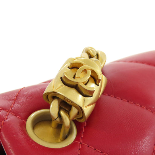 CHANEL Shoulder Bag lambskin Red ChainShoulder Matelasse Gold Metal
