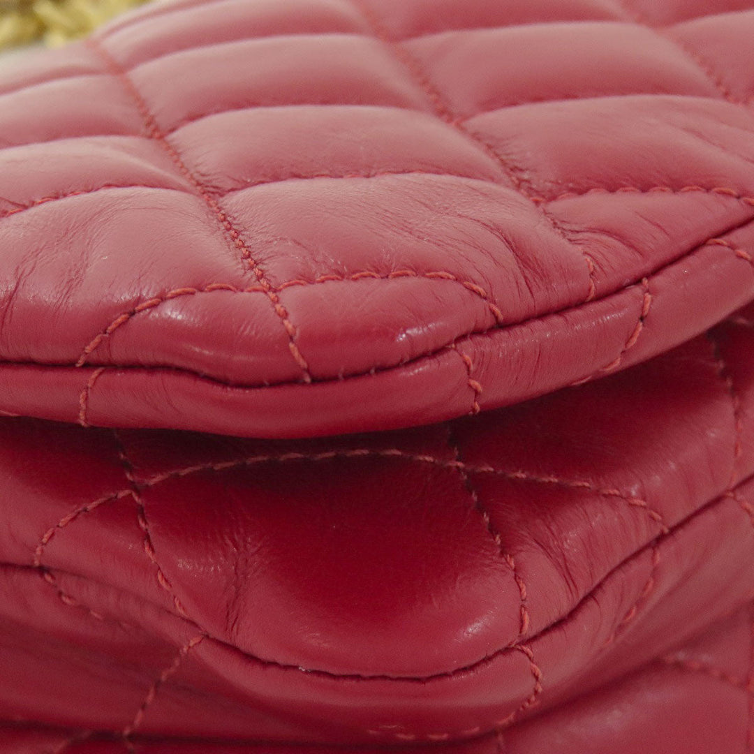 CHANEL Shoulder Bag lambskin Red ChainShoulder Matelasse Gold Metal