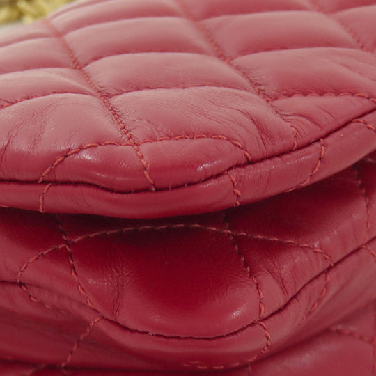CHANEL Shoulder Bag lambskin Red ChainShoulder Matelasse Gold Metal