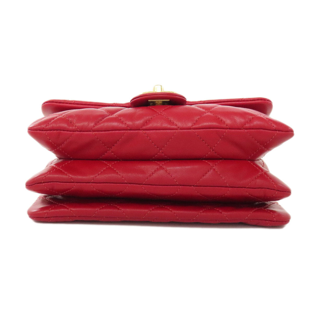 CHANEL Shoulder Bag lambskin Red ChainShoulder Matelasse Gold Metal
