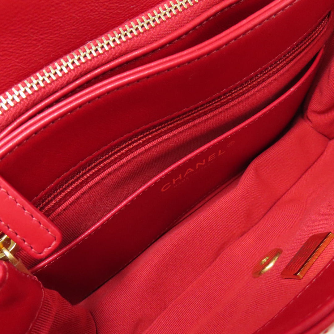 CHANEL Shoulder Bag lambskin Red ChainShoulder Matelasse Gold Metal