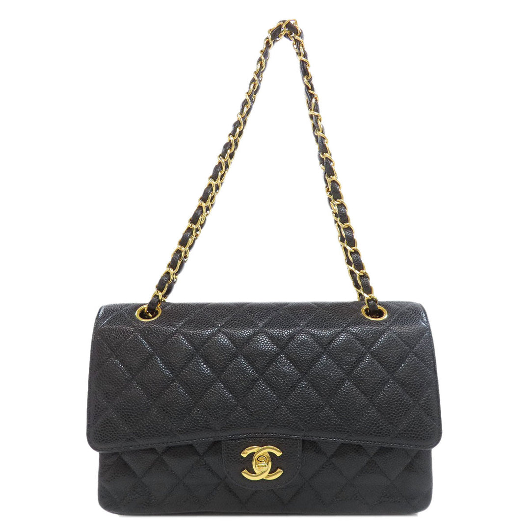 CHANEL Shoulder Bag Grained Calfskin Skin black ChainShoulder Matelasse Gold Metal