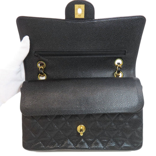 CHANEL Shoulder Bag Grained Calfskin Skin black ChainShoulder Matelasse Gold Metal