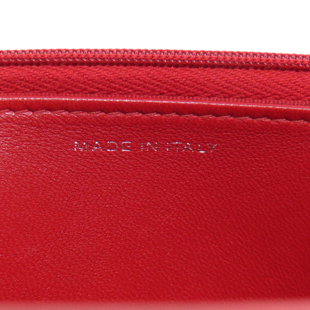 CHANEL Shoulder Bag lambskin Red Chain Wallet COCO Mark SilverMetal Women Used Authentic